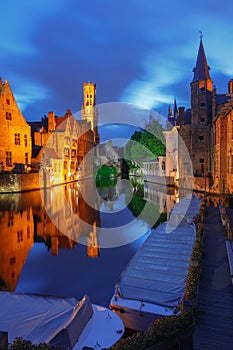 Tower Belfort from Rozenhoedkaai in Bruges