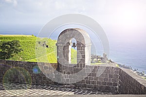 Tower with bell at Brimstone Hill Fortress, St. Kitts, West Indies.