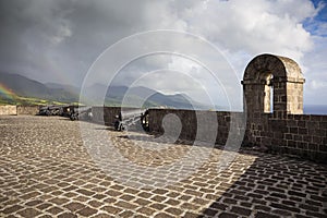 Tower with bell at Brimstone Hill Fortress, St. Kitts, West Indies.