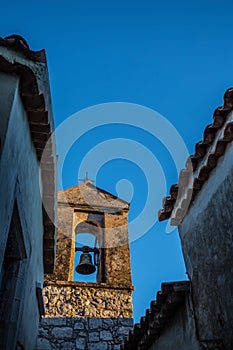 The tower bell church in a blue sky background