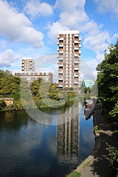 Tower block reflection Regents Canal, London