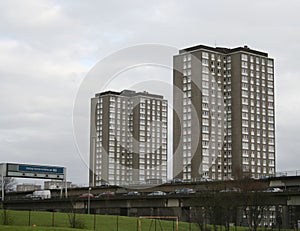 Tower blocks and motorway