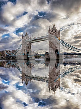 Tower Bridge against sunset in London, England, UK