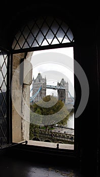 Tower Bridge from castle window in London
