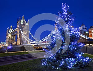 Tower Bridge and Christmas Tree in London