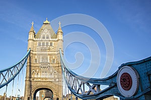 Tower Bridge is a combined bascule and suspension bridge in London built between 1886 and 1894.