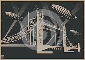 Tower Bridge and Dirigibles Poster