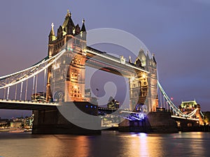 Tower Bridge at dusk in London United Kingdom