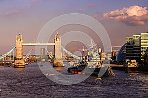 Tower Bridge and the HMS Belfast, London