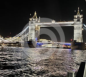 Tower Bridge in lights at night