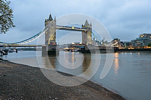 Tower Bridge in London at dusk