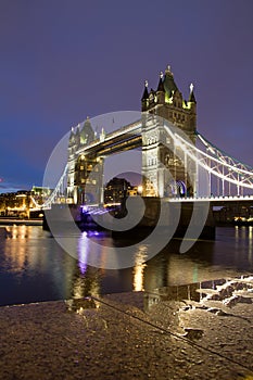 Tower bridge in London during dusk in December