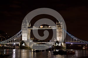 Tower bridge in London, England at night