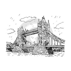 Tower Bridge. London, England, UK. Graphic sketch