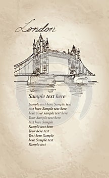 Tower Bridge, London, England, UK. Old-fashioned background