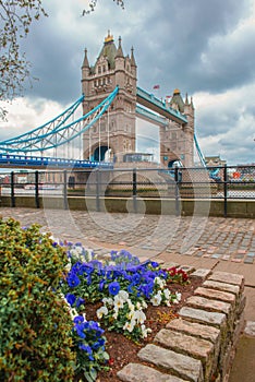 Tower Bridge in London, highlighted by the shades of blue.