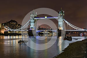 Tower Bridge in London at night