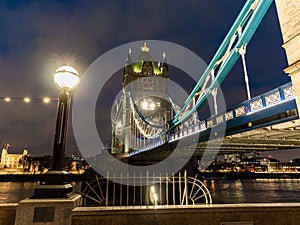 Tower Bridge of London at night, in UK
