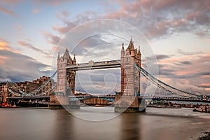 Tower bridge, London, at sunset.