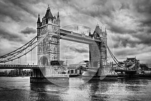 Tower Bridge in London, the UK. Black and white