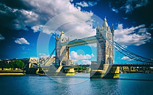 Tower Bridge in London, UK. The bridge is one of the most famous landmarks in Great Britain, England