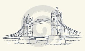 Tower bridge, London, UK. Hand drawn vector illustration