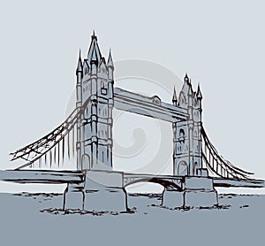 Tower bridge, London, UK. Hand drawn vector illustration