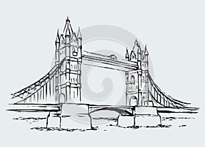 Tower bridge, London, UK. Hand drawn vector illustration