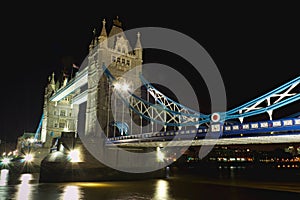 Tower Bridge at night: aside perspective, London