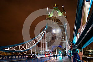 Tower Bridge at night a view with bus