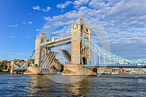 Tower bridge, open to let boats through