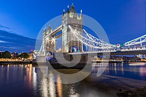 Tower Bridge over river Thames in London at blue hour