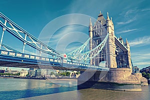 Tower Bridge over the River Thames, London, UK, England, vintage