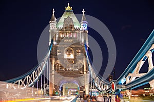 Tower bridge on the river Thames. Night view