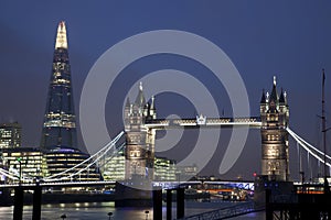 Tower Bridge and The Shard in London at Night