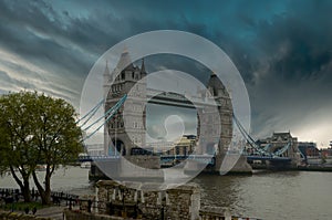 Tower Bridge storm over London