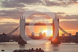 Tower bridge during sunrise in London, UK