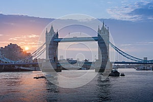 Tower Bridge in the sunrise time, London, England