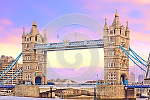 Tower bridge at sunset. Popular landmark in London, UK