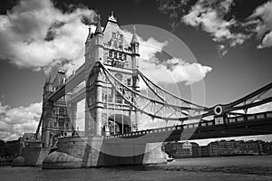 Tower bridges in London in black and white