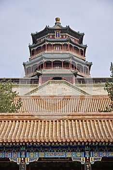 Tower of Buddhist Incense (Foxiangge) on the Longevity Hill of The Summer Palace, in Beijing, China