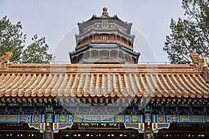 Tower of Buddhist Incense (Foxiangge) on the Longevity Hill of The Summer Palace, in Beijing, China