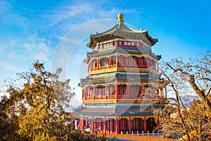 Tower of Buddhist Incense Foxiangge at The Summer Palace in Beijing, China
