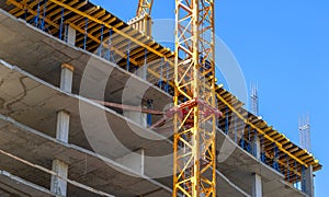 Tower building equipment construction crane close-up view, structure of development equipment