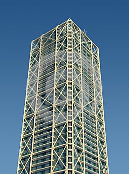 Tower building with external metallic structure