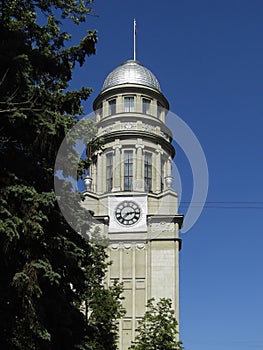 Tower of the building of Ministry of Labour and Social Protection of Russian Federation in Moscow, Russia.