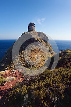 Tower on Capraia island Elba, Tuscany, Italy, Europe