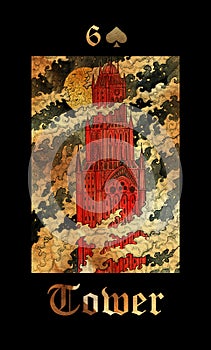 Tower. Card of Lenormand oracle deck Gothic Mysteries