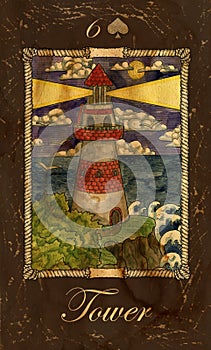 Tower. Card of Old Marine Lenormand Oracle deck.