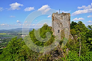 Tower of castle ruins on a hill